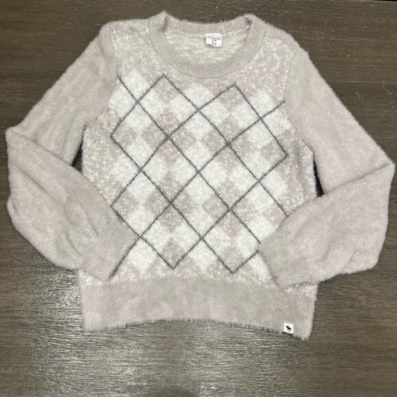 Abercrombie Kids Argyle Fuzzy Grey Sweater Size 13/14 - Picture 1 of 5